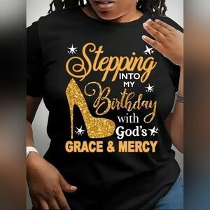 BIRTHDAY: God's Grace & Mercy Design Women's Oversized Graphic RoundNeck T-shirt